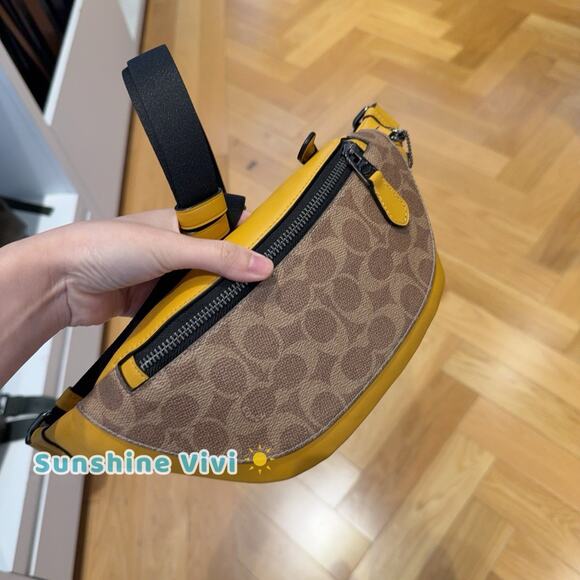 NWT Coach Warren Mini Belt Bag Colorblock Signature Canvas Tan/Buttercup CAX42 - Picture 4 of 9